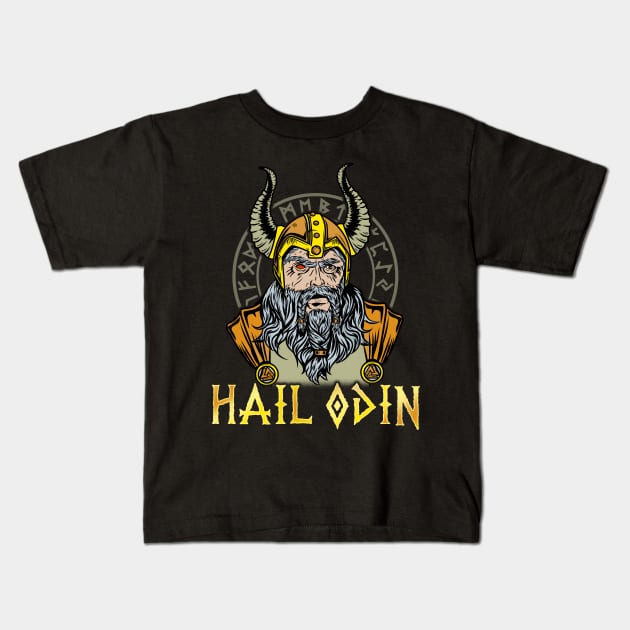 Hail Odin Viking T-Shirt Kids T-Shirt by biNutz